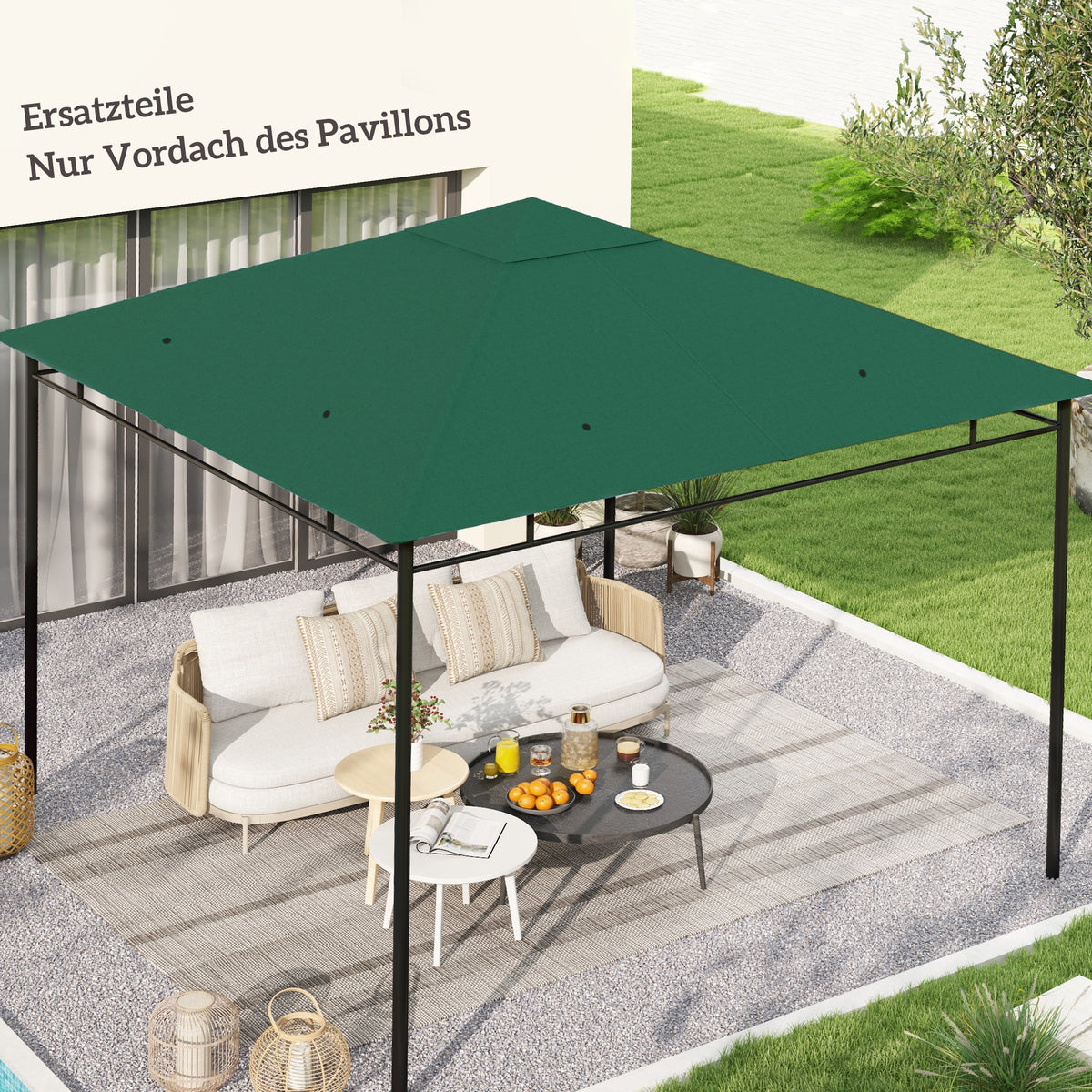 Replacement roof for garden pavilion, 8 water drainage holes, easy assembly, polyester, green, 2.98 x 2.98 m (2)