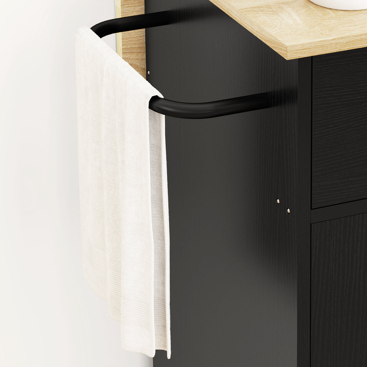 HOMCOM Küchenwagen mit Schublade, Schrankfach, Handtuchstange, 106 x 42 x 87 cm, Schwarz/Eiche – Produktabbildung 8