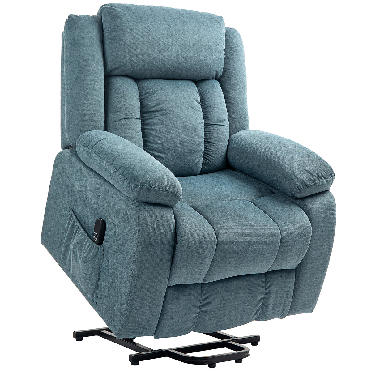 Lift chair with soft upholstery, recliner chair with remote control and side pockets, blue