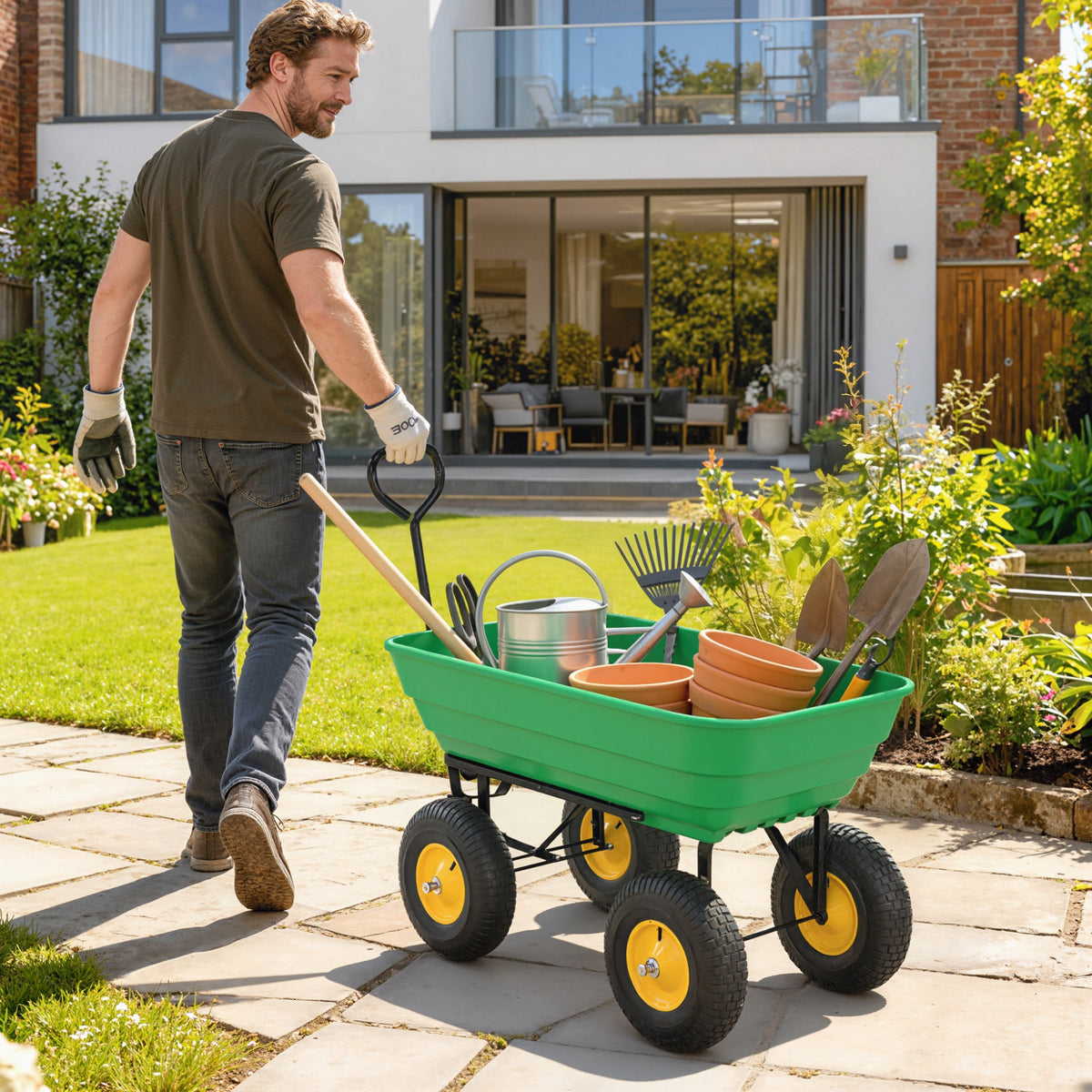 Garden cart with tipping function up to 200 kg, hand cart with 75-liter plastic tub, pull handle, pneumatic (2)