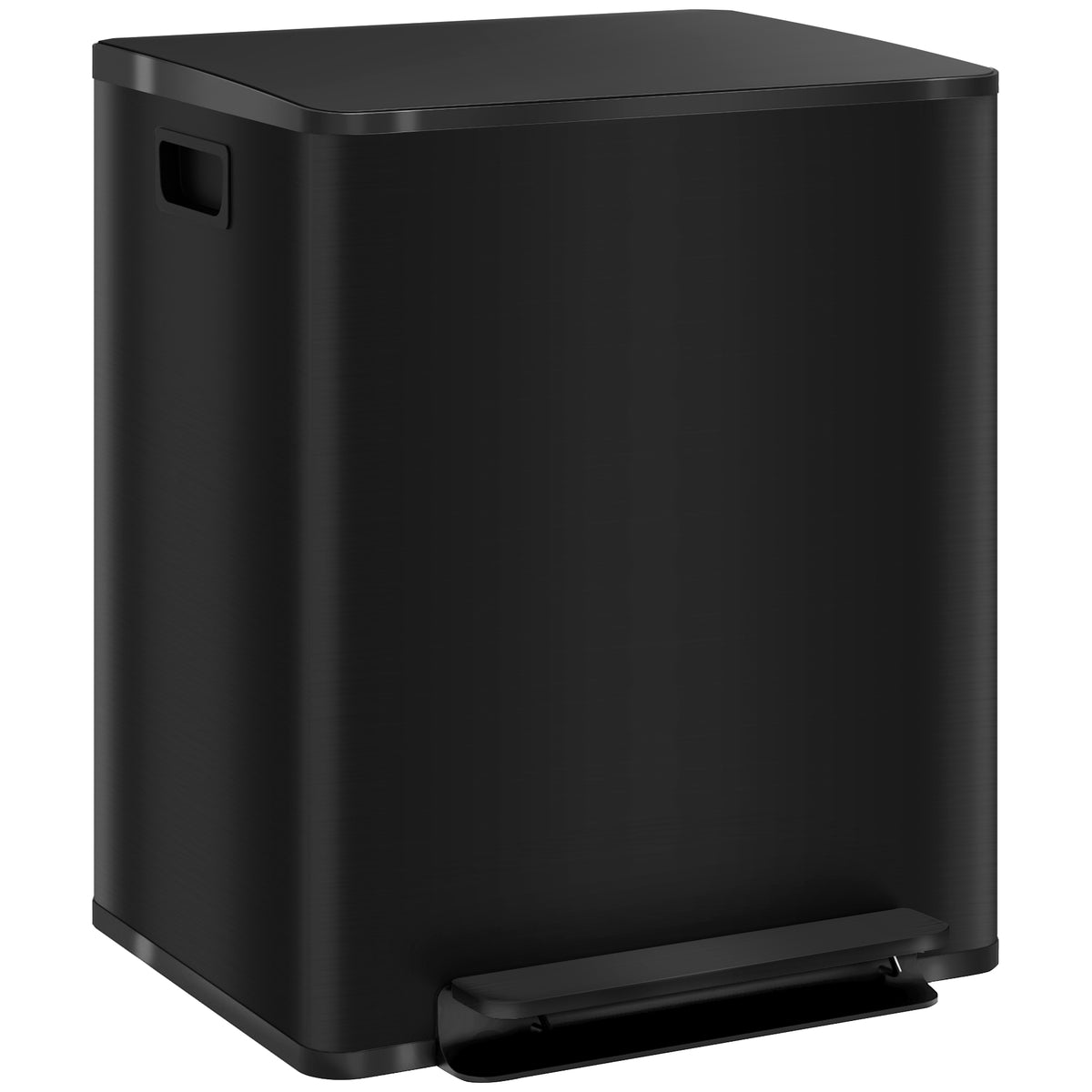 HOMCOM Mülleimer mit 2x25L Fächern, Soft-Close-Deckel, Fingerabdrucksicher, Edelstahl, Schwarz