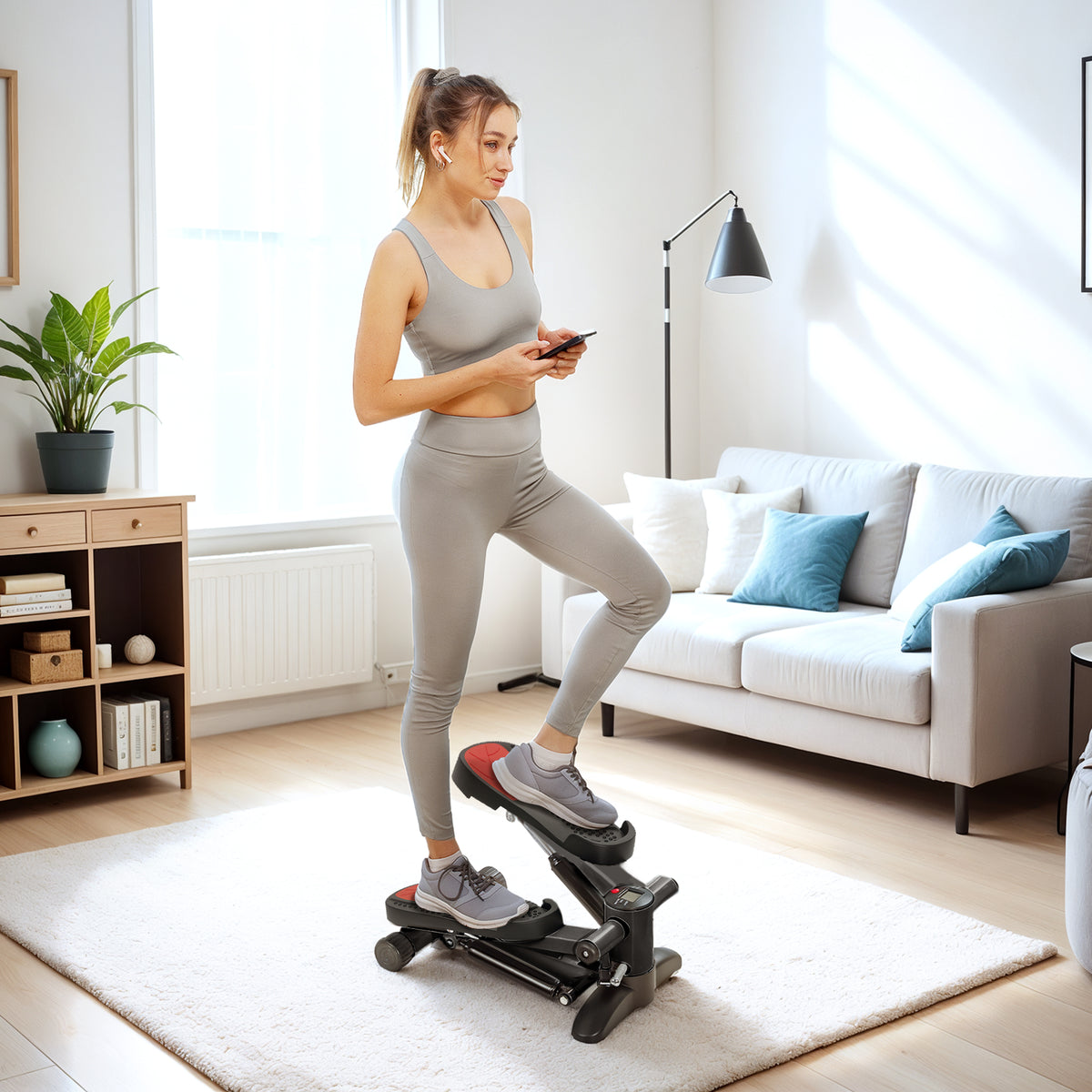 Mini stepper, compact stepper device for workout, fitness stepper with LCD monitor and non-slip pedals, black (2)