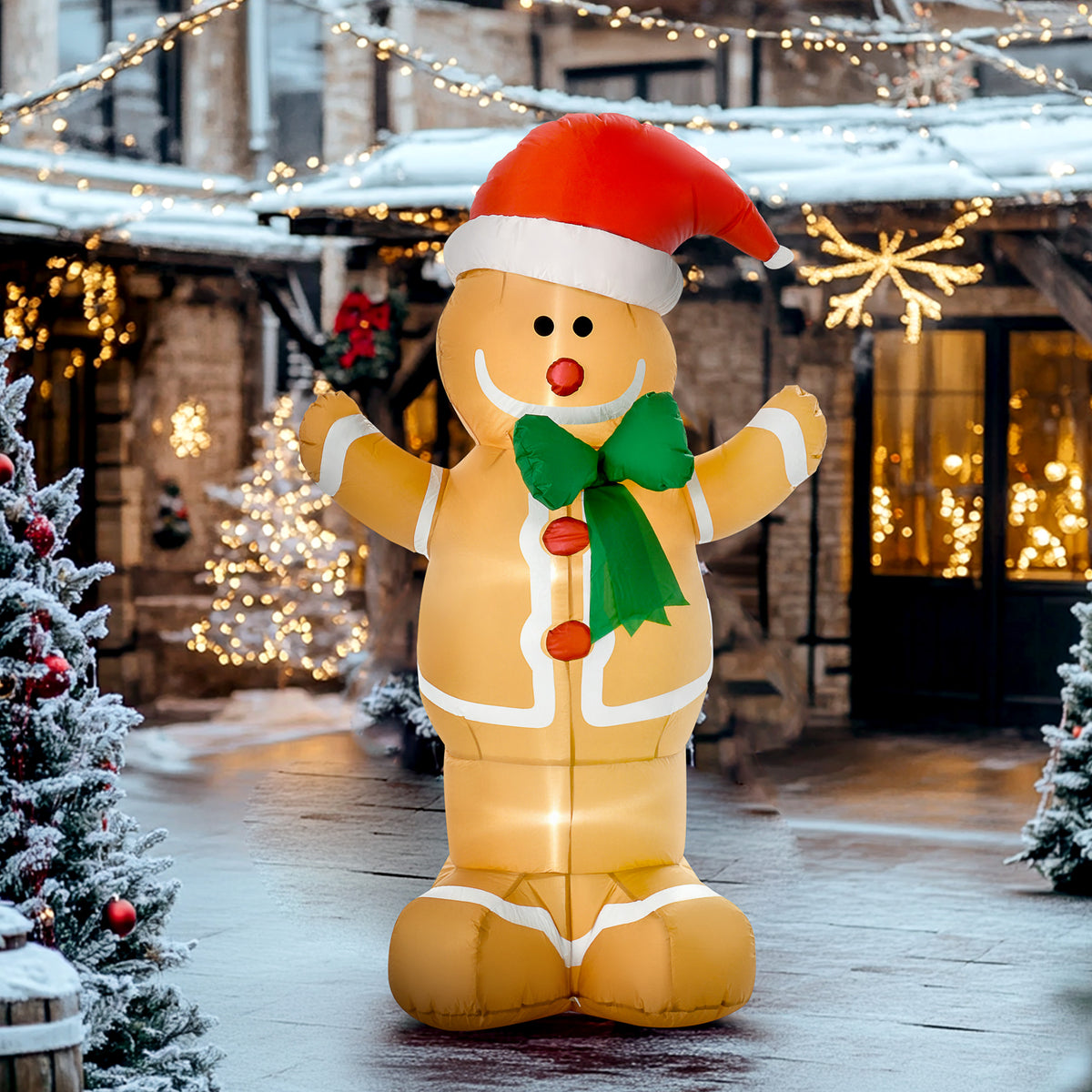 Inflatable Christmas Decoration 6 ft Gingerbread Man with Bow, 3 LEDs, Internal Fan Garden Decoration (2)