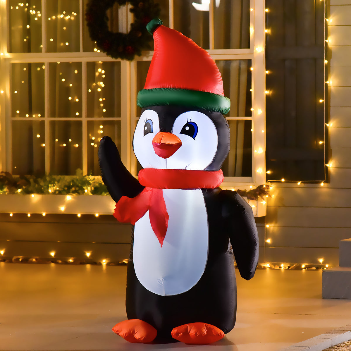 HOMCOM 155cm Aufblasbarer Weihnachtspinguin Weihnachtsdeko mit 3 Eingebauten Lichtern, Aufblasbare – Produktabbildung 2