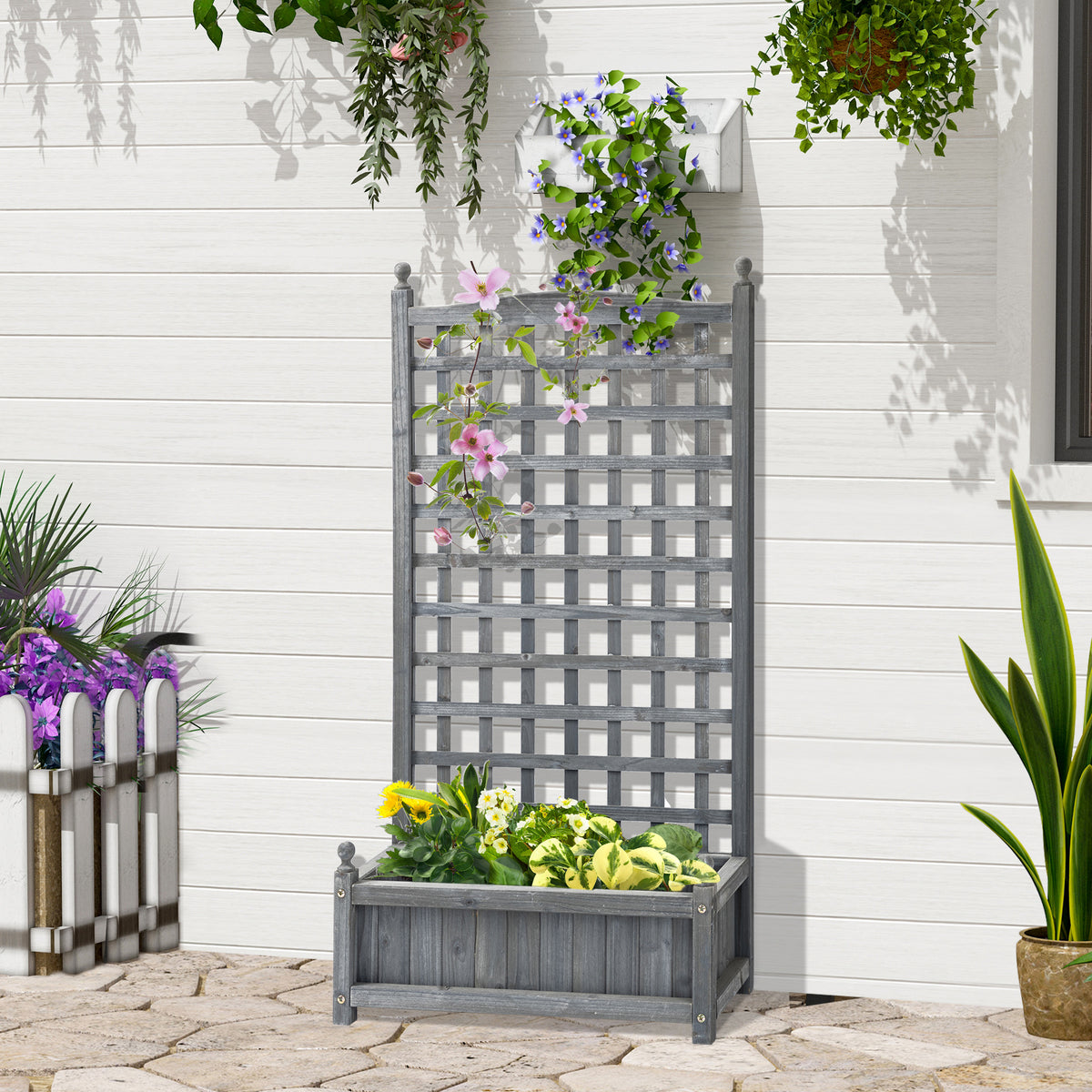 Outsunny Hochbeet Pflanzkasten mit Rankgitter Blumenkasten Rankkasten Rosenbogen mit Rankhilfe für – Produktabbildung 2
