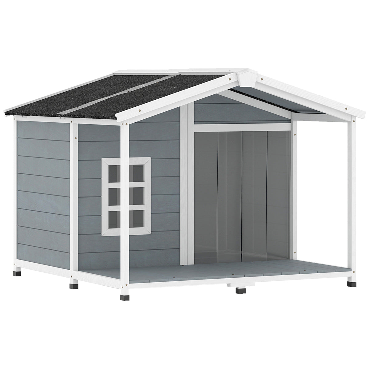 Weatherproof elevated wooden dog house with asphalt roof, terrace, for medium-sized dogs 103x107x83.5cm gray