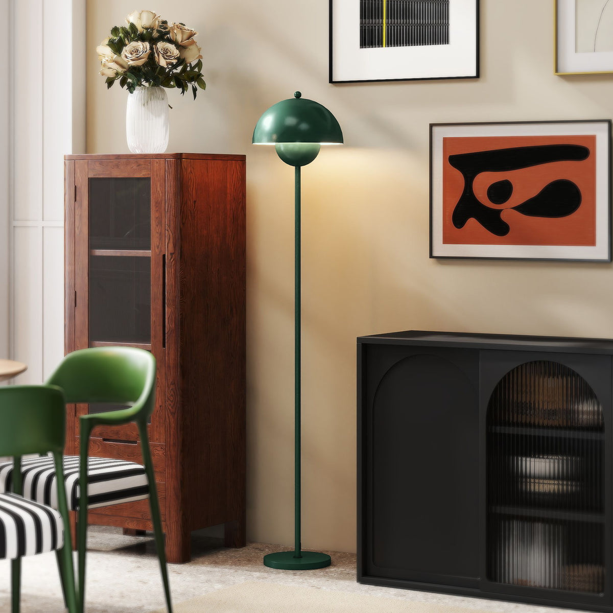 HOMCOM Stehlampe, runder Schirm, Fußschalter, langes Kabel, eleganter Look, Stahl, Grün – Produktabbildung 2