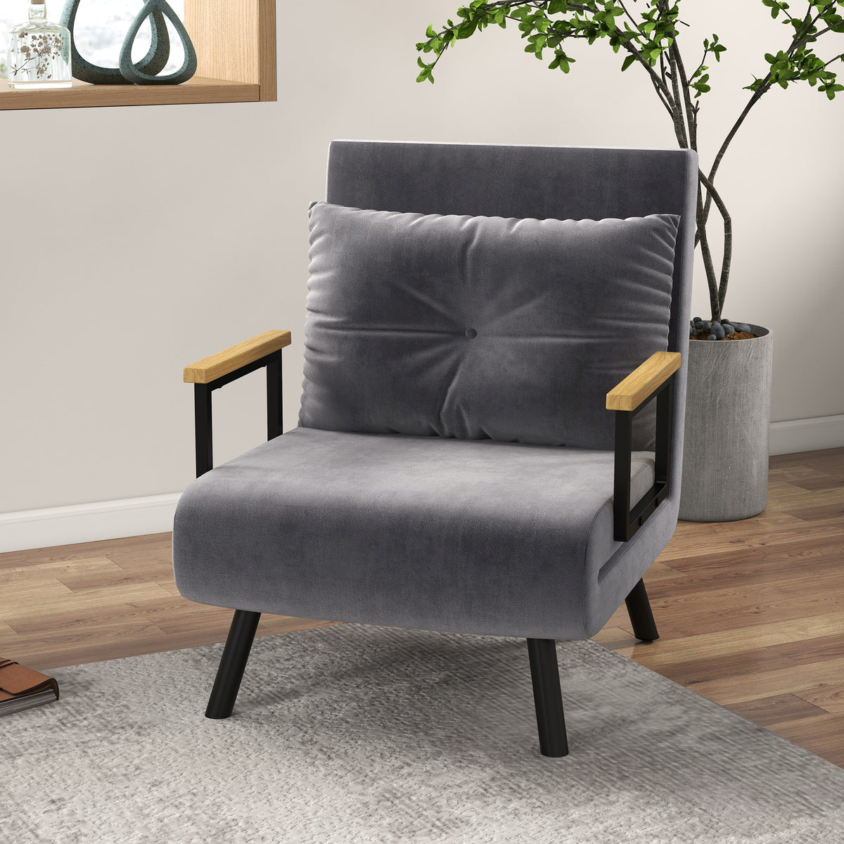 HOMCOM Relaxsessel im Skandidesign, Liegesessel, Lesesessel. ink. Kissen mit Knopfhefung, Schwarz + – Produktabbildung 2