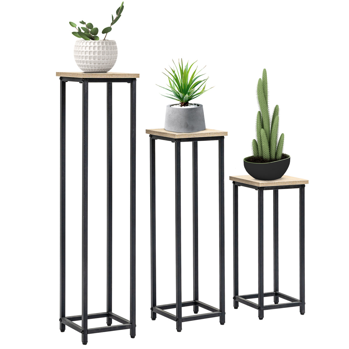 Outsunny 3-teiliges Set Pflanzenständer stapelbar platzsparend 21 cm x 21 cm x 50/70/90 cm Stahl Braun +
