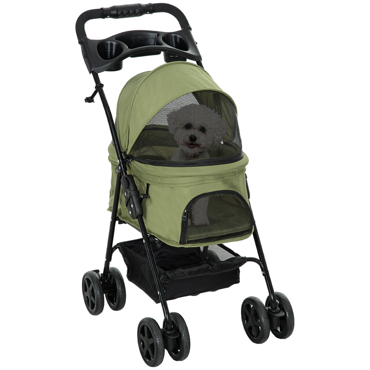 PawHut Hundewagen Hundebuggy, klappbar, 2 Sicherheitsleinen, 2 Becherhalter, 67 x 45 x 96 cm, Khaki