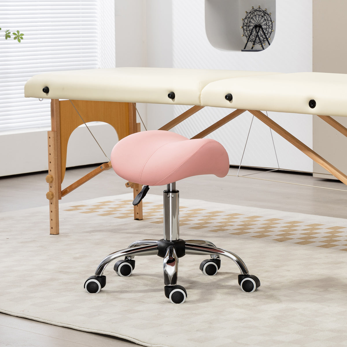 Height-adjustable rolling stool 49-61 cm, work stool 360° swivel, office stool for office, salon, massage, spa (2)