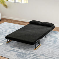 Sofa bed, 2-seater sofa, velvet sofa, sleep function, incl. 2 cushions, velvet look, black (7)