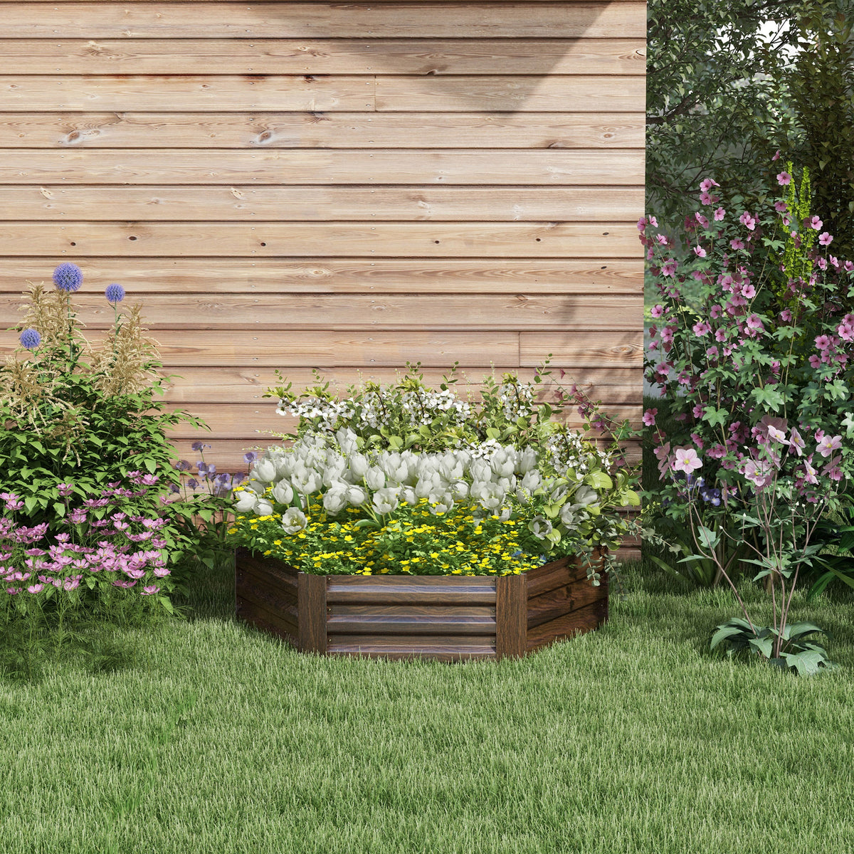 Outsunny Hochbeet Gartenbeet Kräuterbeet, wetterbeständig, offener Boden, 113 x 98 x30 cm, Dunkelbraun – Produktabbildung 2