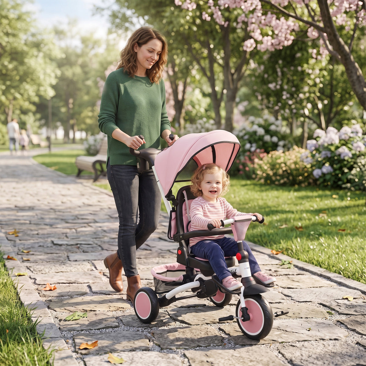 Children's tricycle, 6-in-1 stroller for toddlers, with push handle, adjustable seat, foldable design, safety (2)