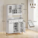 HOMCOM 180 cm Küchenschrank, 2 Glastüren, 3 Schubladen, 4 verstellbare Regale, Esszimmerschrank – Produktabbildung 3