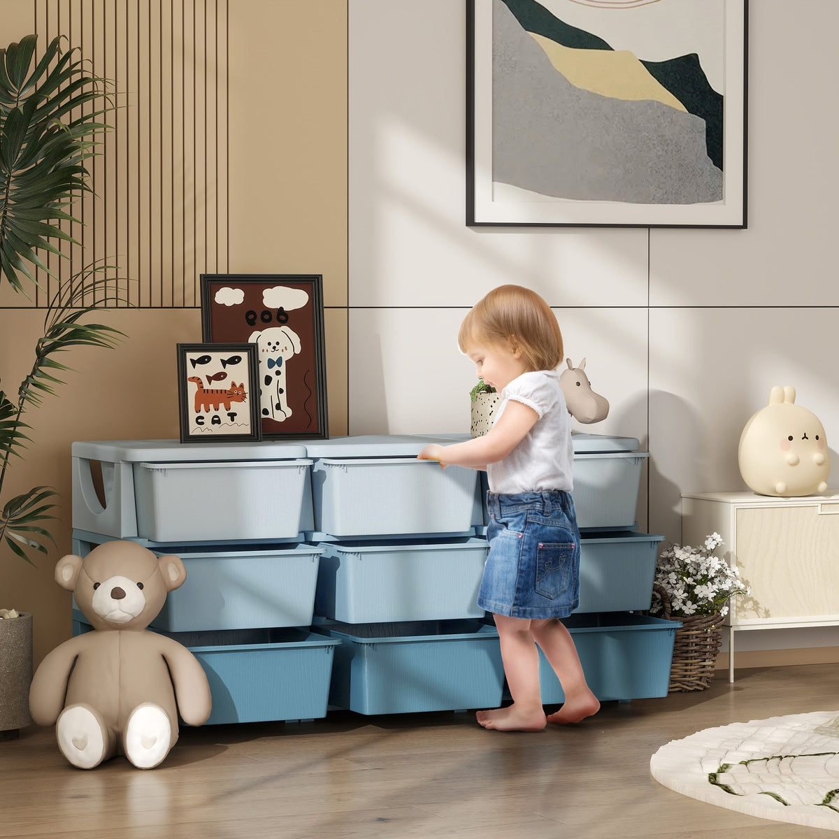 Storage box for children, children's storage box, 9 drawers, blue (2)