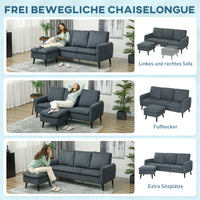 HOMCOM Ecksofa, 3-Sitzer-Sofa mit Fußhocker, Stoffbezug, L-förmiges Couch-Set, Dunkelgrau – Produktabbildung 4