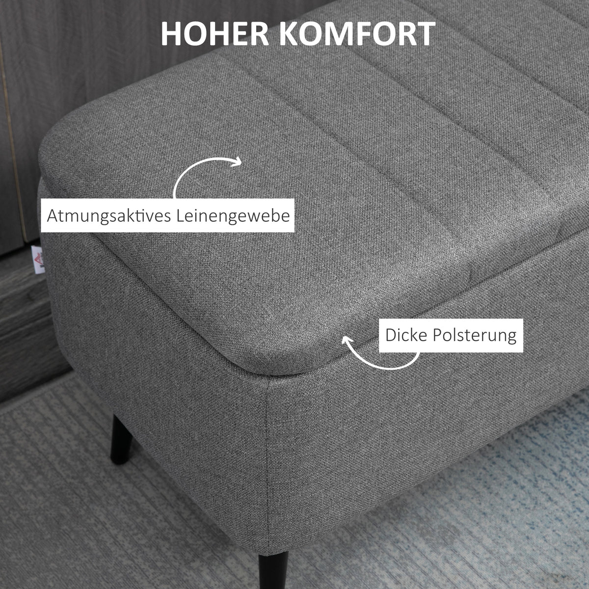 HOMCOM Sitzbank mit Stauraum Polsterbank mit Leinenoptik, Sitztruhe mit Stahlbeine 102 x 40 x 44 cm – Produktabbildung 5