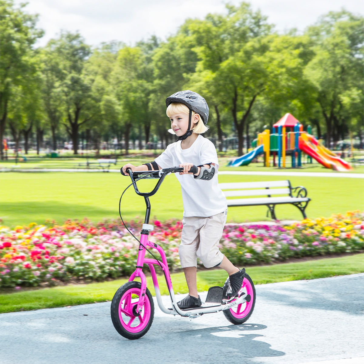Kinderroller mit verstellbarem Lenker, große Räder, Parkständer, Handbremse, für Kinder im Alter von – Produktabbildung 2