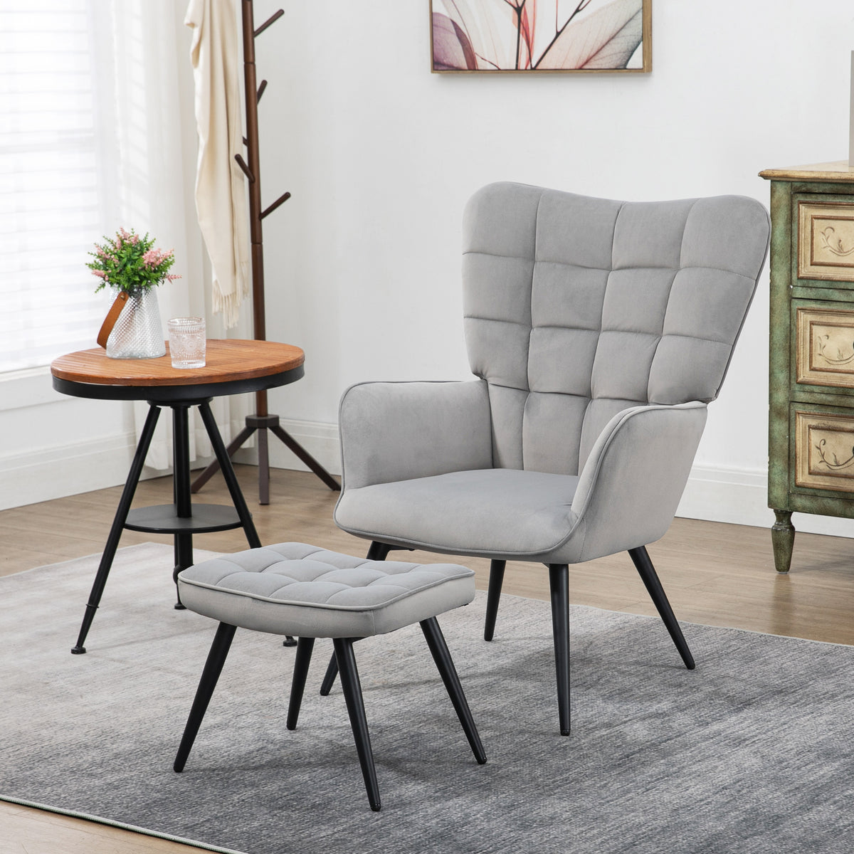 Recliner with ottoman up to 120 kg, armchair with footstool, 2-piece set, grey (2)
