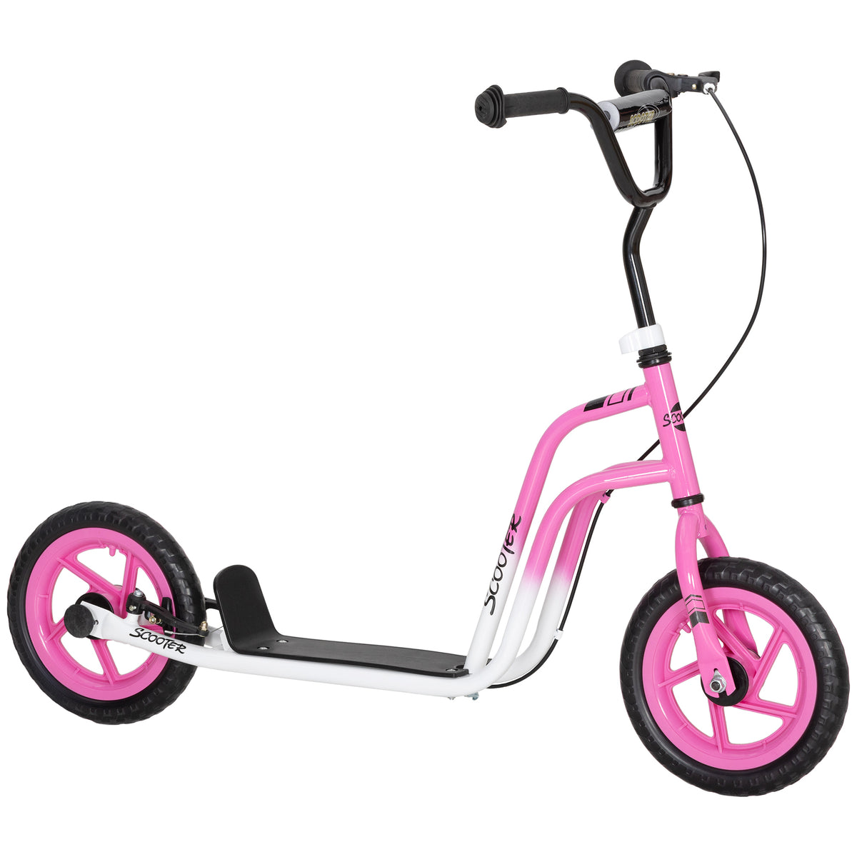 Kinderroller mit verstellbarem Lenker, große Räder, Parkständer, Handbremse, für Kinder im Alter von 5-12