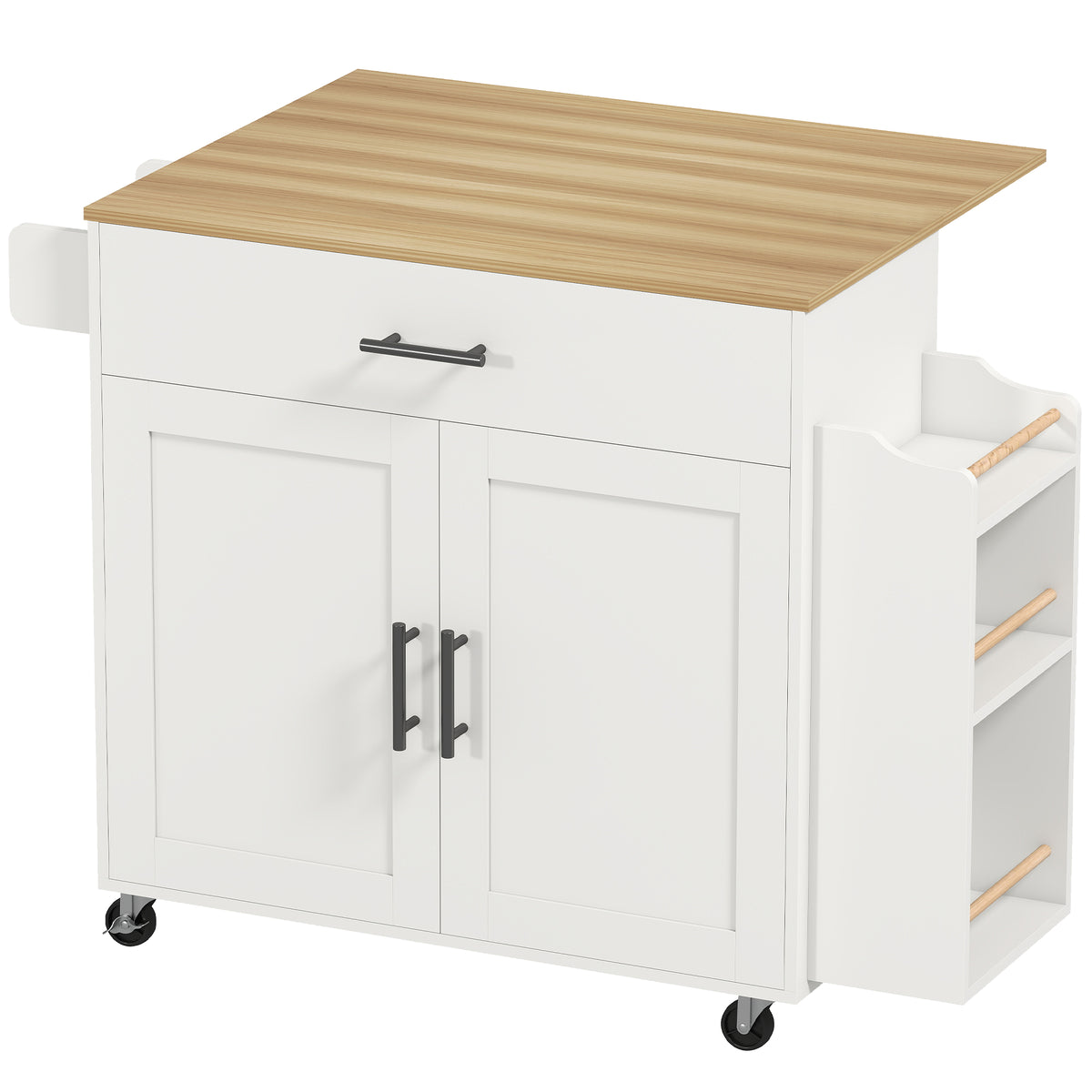 HOMCOM Kücheninsel, Küchenwagen auf Rollen, mit abklappbarer Arbeitsplatte, Schublade, Ablage, 120 x 68 x 85