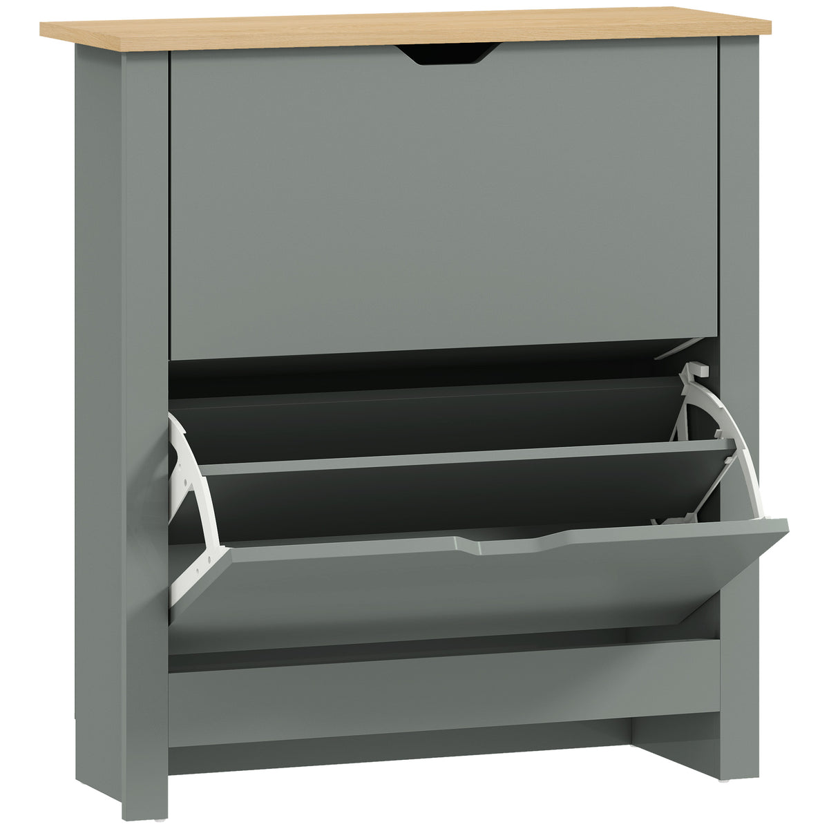 HOMCOM Schuhschrank mit 2 Klappfächern, verstellbar Trennwand für 8-12 Paar Schuhe, 72 x 26 x 80 cm, Hellgrau