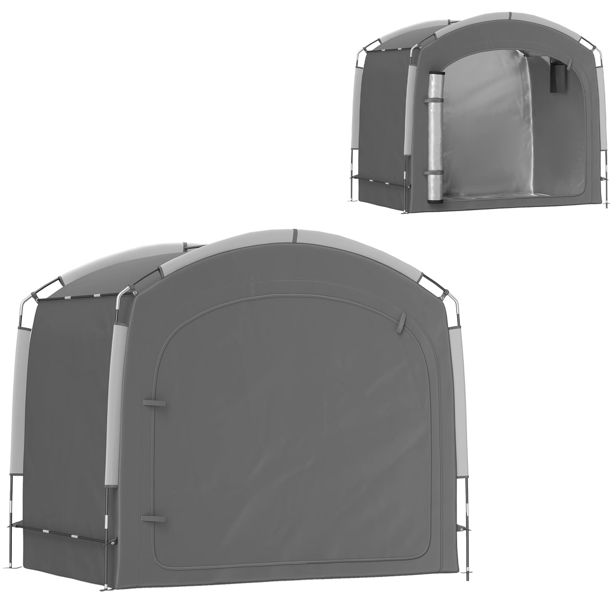 Bicycle storage tent, portable bike cover for 3-4 bikes with 2 side pockets, 205 x 140 x 188 cm, dark grey