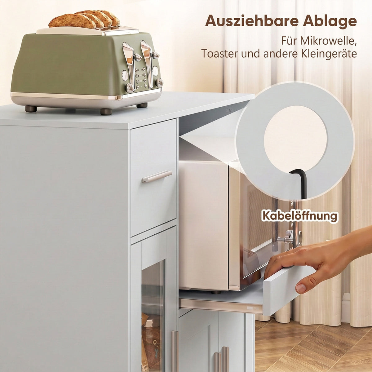 HOMCOM Küchenschrank auf Rädern, Mobile Küchenkommode mit Ablagen, Schubladen, verstellbarem Regal – Produktabbildung 6