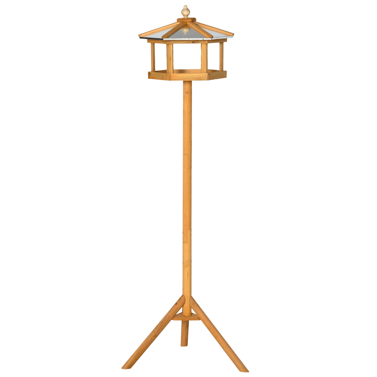 PawHut Vogelhaus mit Ständer Holz Vogelfutterhaus mit Plattform geneigtes Metalldach Ø57,7 x 153H cm