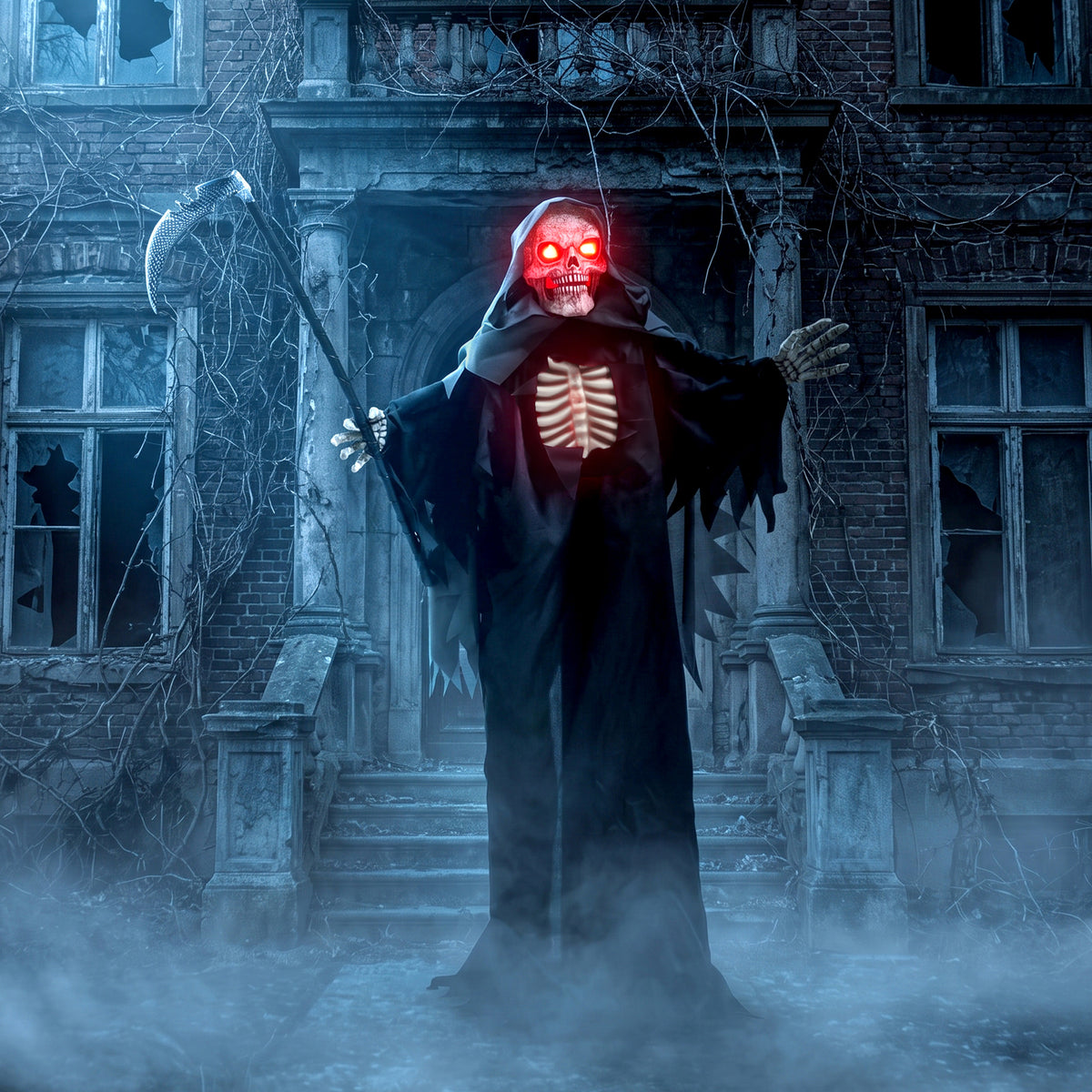 HOMCOM 170 cm Halloween Animierte Sensenmann Deko mit Sound- und Berührungsaktivierung, leuchtenden – Produktabbildung 2