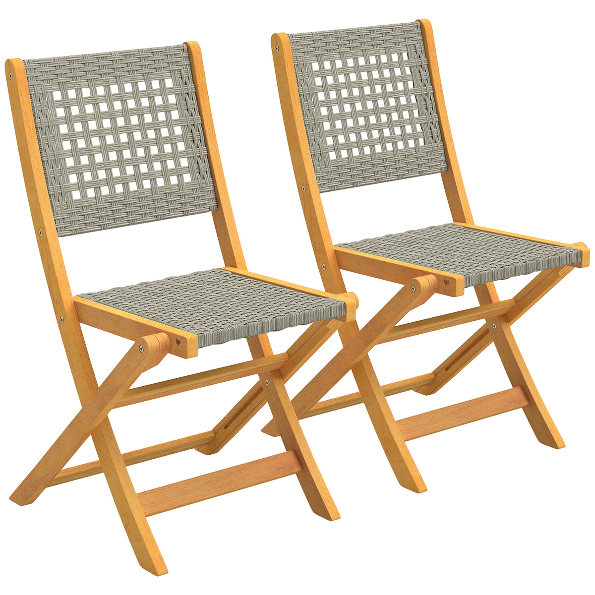 Garden chairs, set of 2, folding chair with breathable seat, comfortable seat height, made of solid wood &