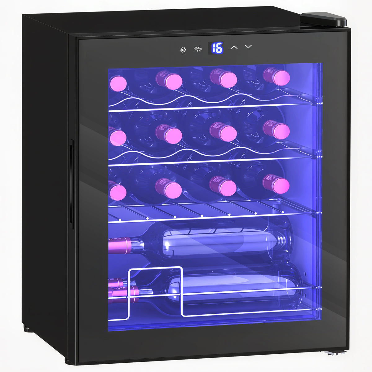 HOMCOM Freistehender Weinkühlschrank, 16 Flaschen, für Hausbar, Wohnzimmer, Küche Touchscreen, Glastür