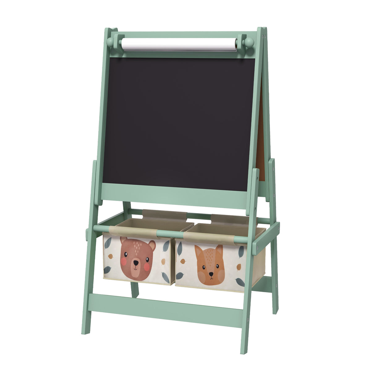 3-in-1 children's easel with paper roll, chalkboard, whiteboard, storage baskets, 54 x 46.5 x 93 cm, green