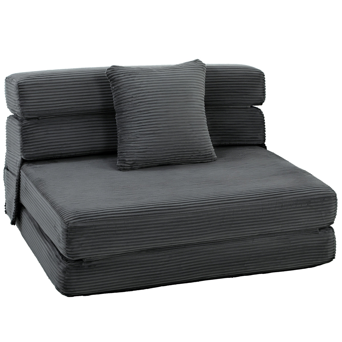 HOMCOM 2-in-1 Boneless Cloud Bodenstuhl, klappbares Schlafsessel mit Cord-Optik & Lendenkissen, Dunkelgrau