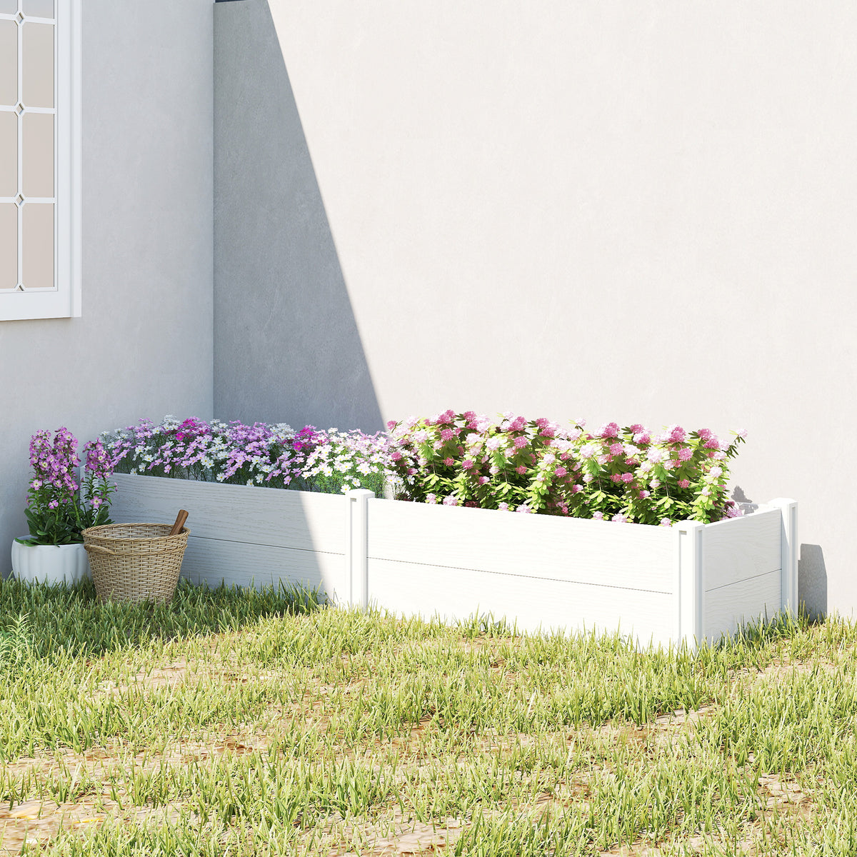 Outsunny Hochbeet Kunststoff, Steckbar Pflanzbeet mit DIY-Montage Frühbeet 197 x 54 x 33 cm Weiß – Produktabbildung 2