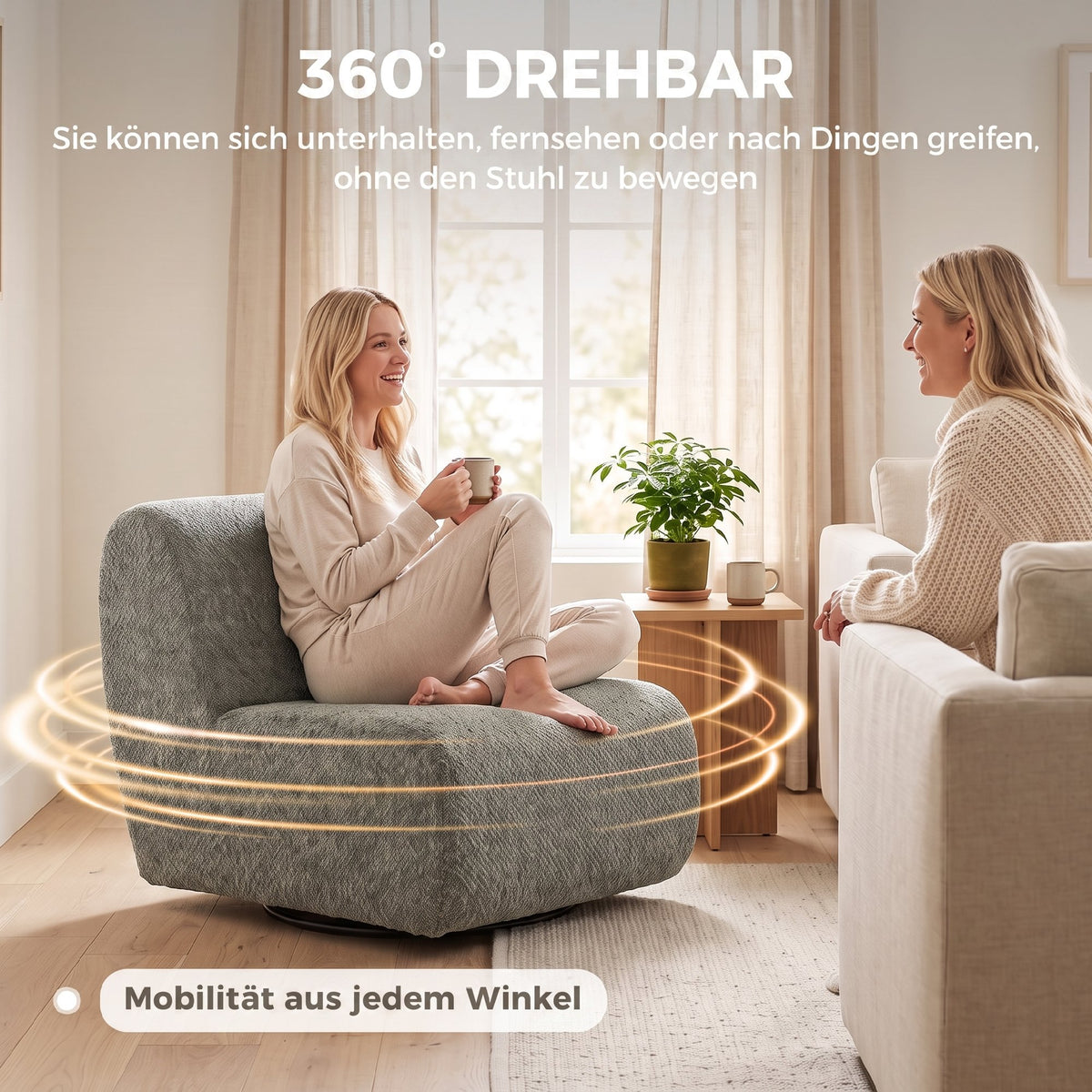 HOMCOM Sessel Drehbarer Loungesessel mit Chenille-Optik, Breiter Sitzfläche, für Wohnzimmer – Produktabbildung 6