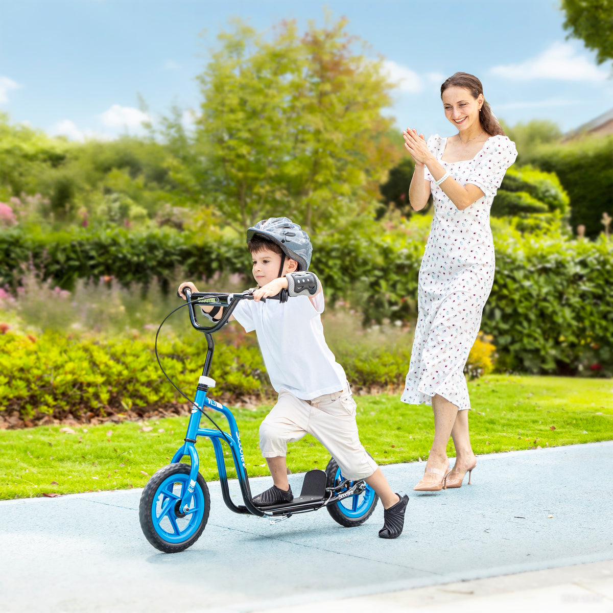 Kinderroller mit verstellbarem Lenker, große Räder, Parkständer, Handbremse, für Kinder im Alter von – Produktabbildung 2