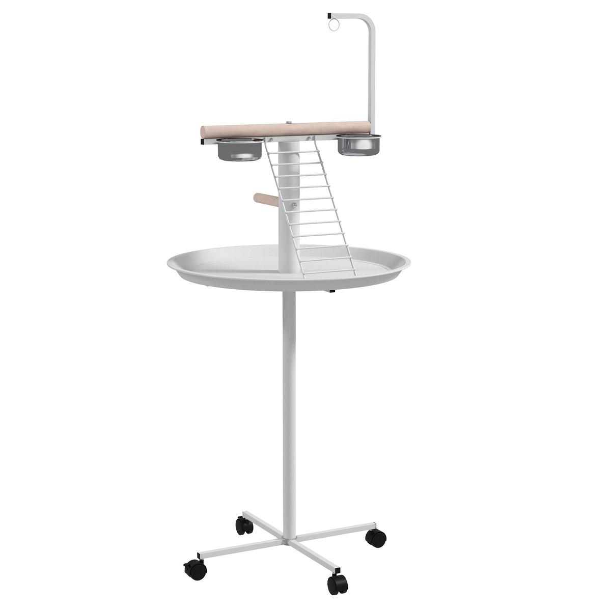 PawHut Anflugstange Freisitz für Papageien Sitzstange, 1 Leiter, 1 Schaukel, Futternäpfe, 60 x 60 x 138 cm