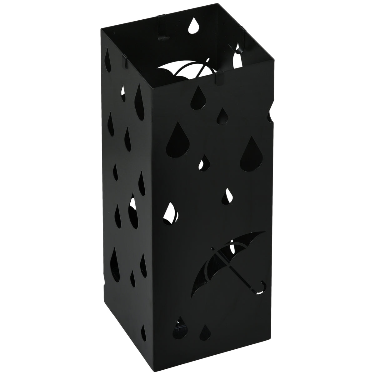 HOMCOM Schirmständer, 4 Haken, Tropfschale, Stahl, Schwarz