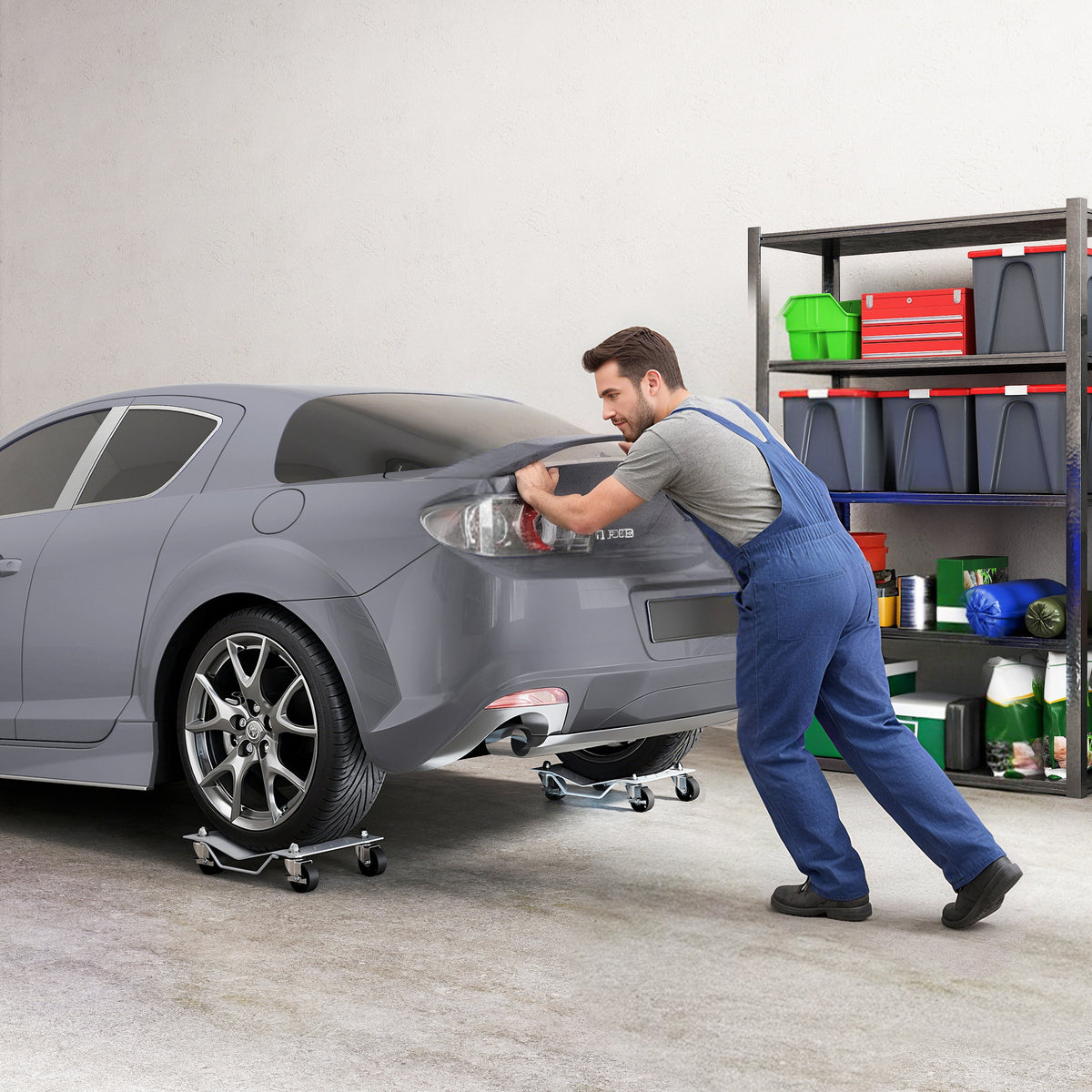 Rangierheber 2 Stücke Rangierhilfe Reifenwechsel Wagenheber mit 4 Rollen für Auto PKW Grau 40,5L x 30B x – Produktabbildung 2