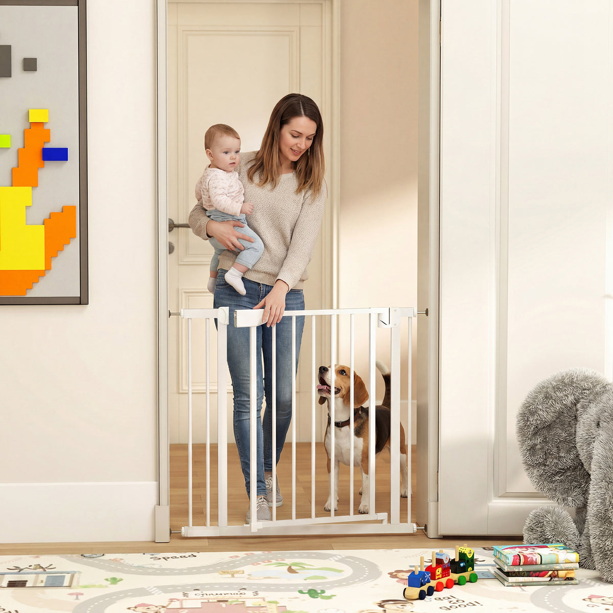 PawHut Treppenschutzgitter Absperrgitter ohne Bohren mit automatische Schließung für Kinder Küche Treppe – Produktabbildung 2