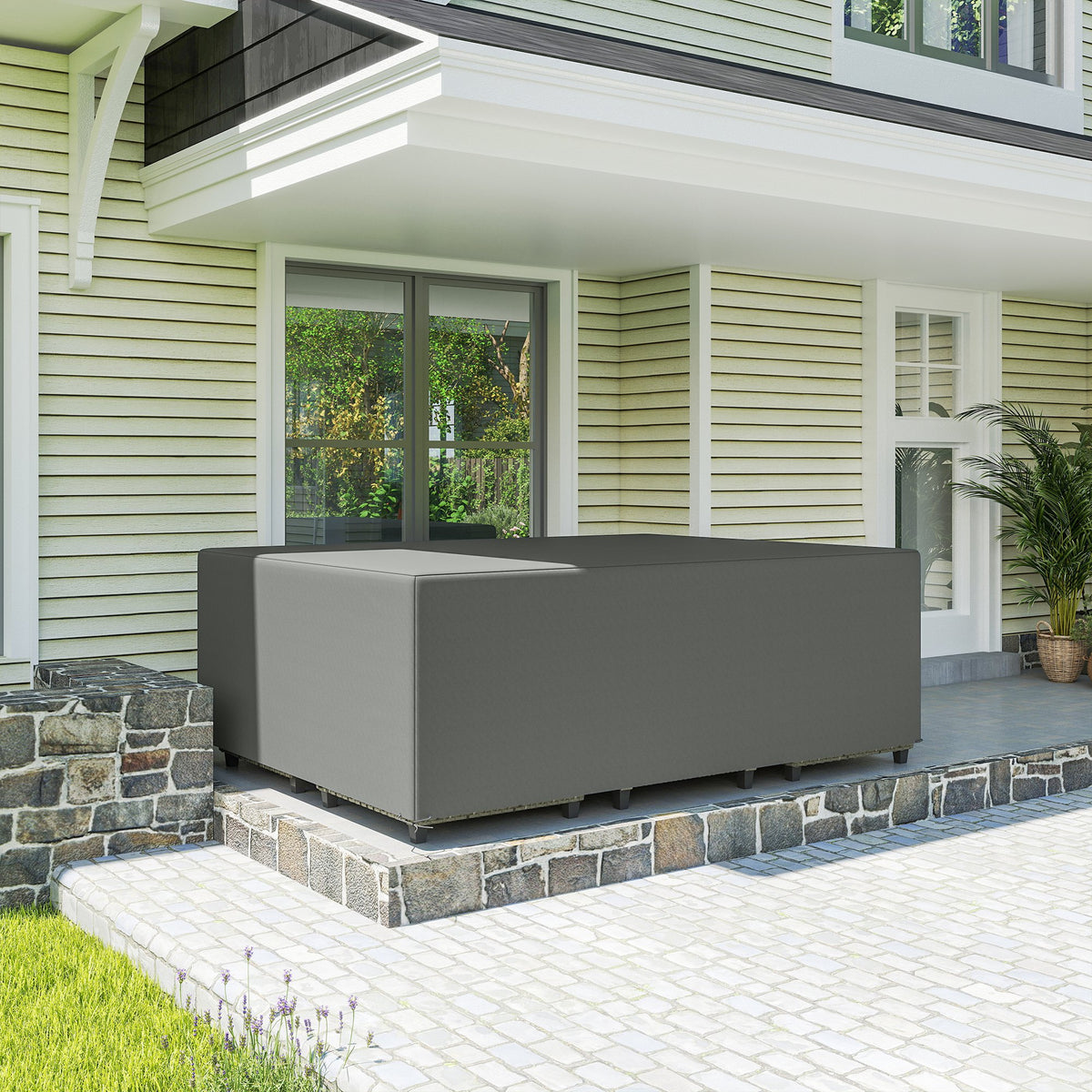 Outsunny Schutzhülle für Gartenmöbel Winterfest Wasserdicht Abdeckung Abdeckplane Oxford 275 x 205 x 90 – Produktabbildung 2