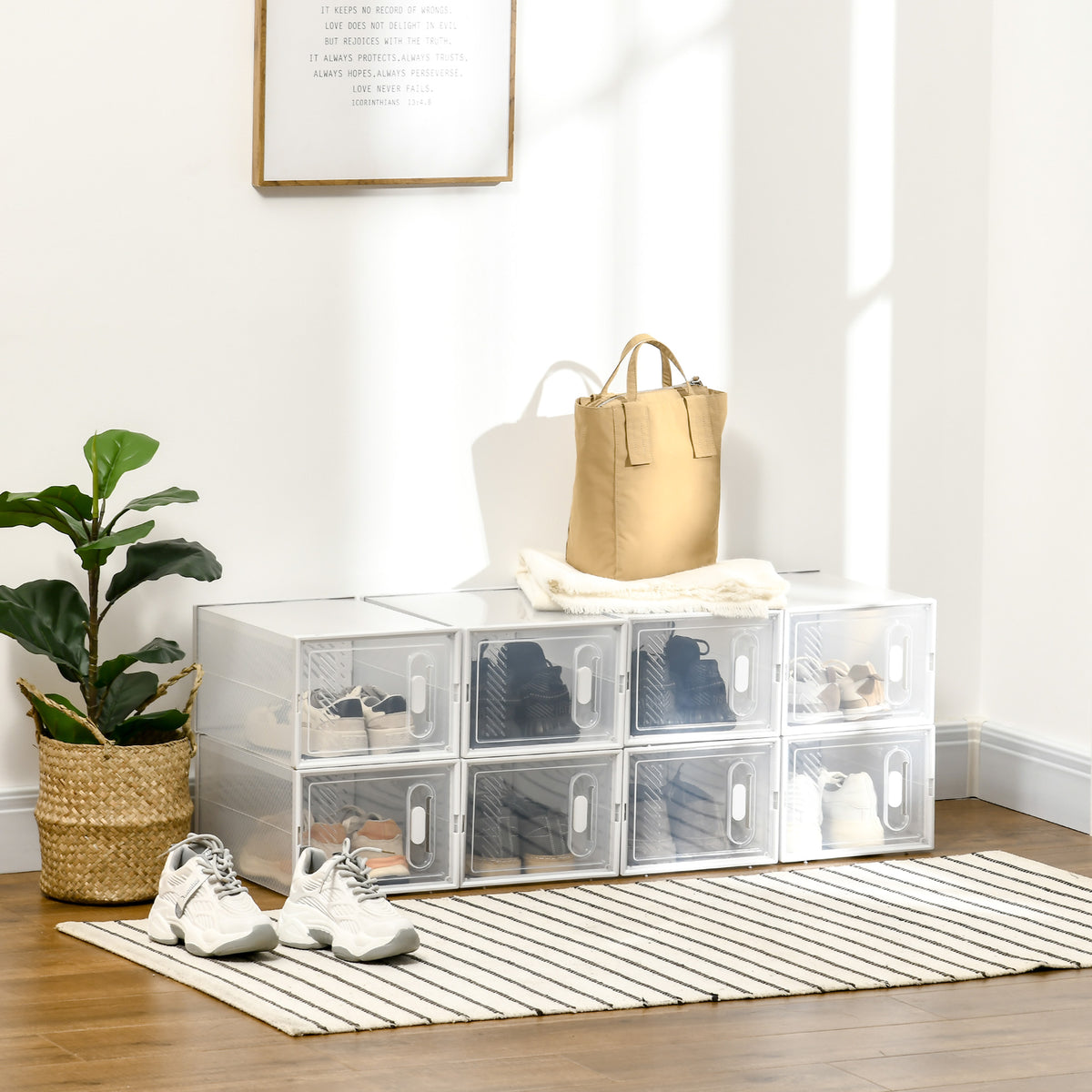 Modular shelving system with 8 compartments, interlocking shelf, 25 cm x 35 cm x 19 cm, transparent (2)