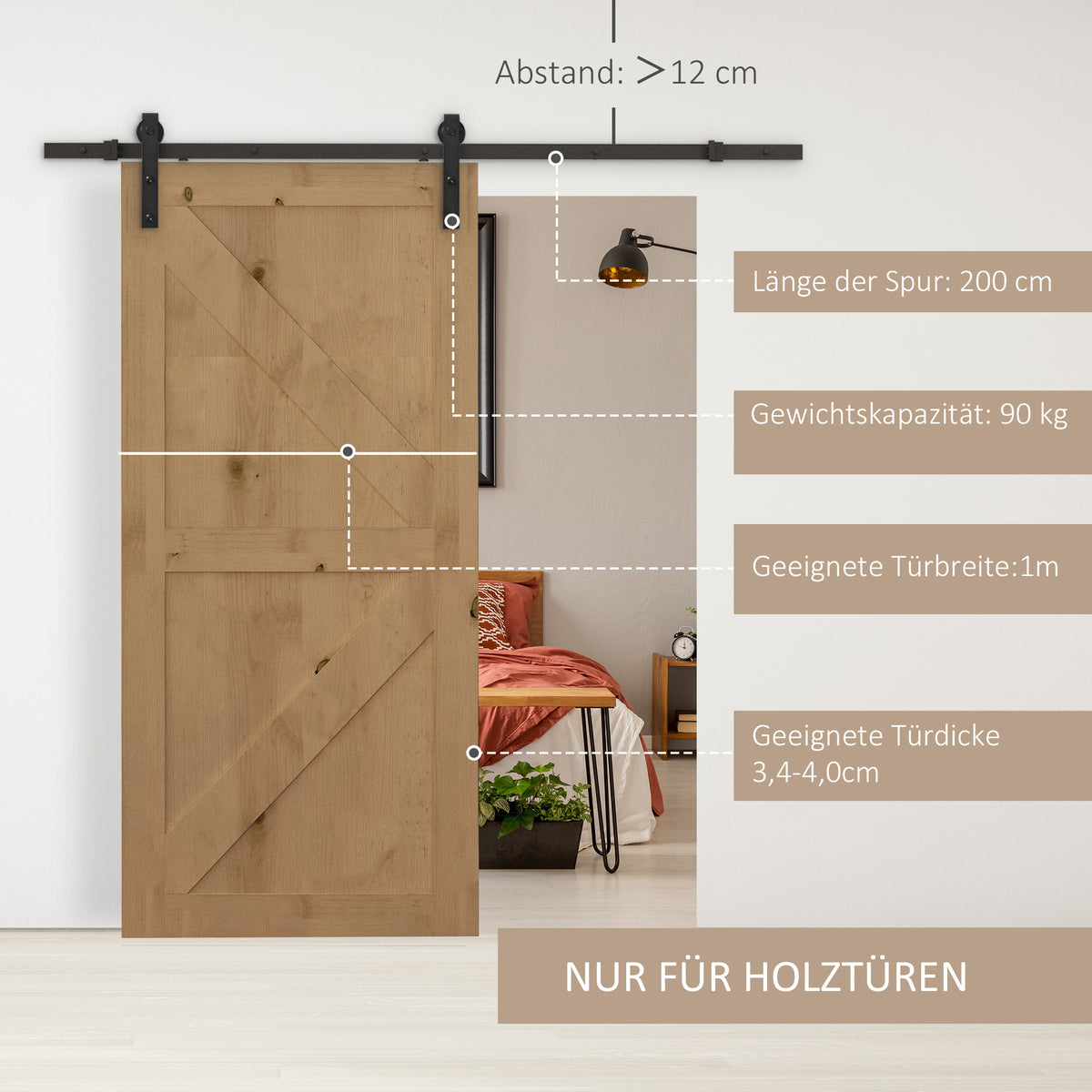 HOMCOM Gleitschienen-Bausatz für Schiebetür, bis 90 kg, Kohlenstoffstahl, 200 cm, Schwarz, inkl – Produktabbildung 4