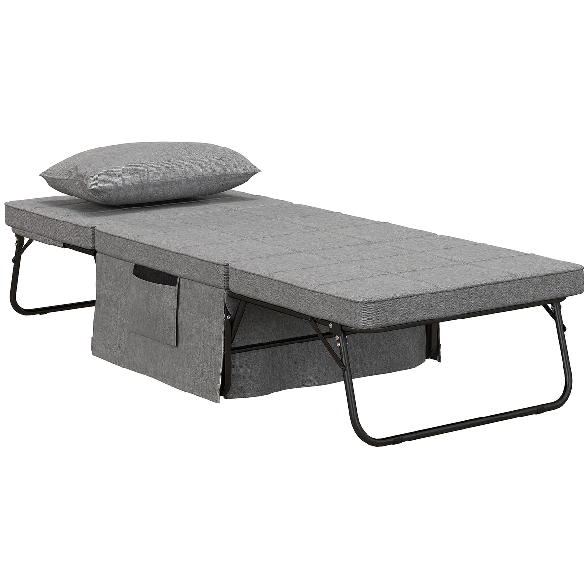 HOMCOM 4-in-1 Klappbett, Gästebett, höhenverstellbar, Matratze, Seitentaschen, Metallrahmen, grau, 188 x 75 x