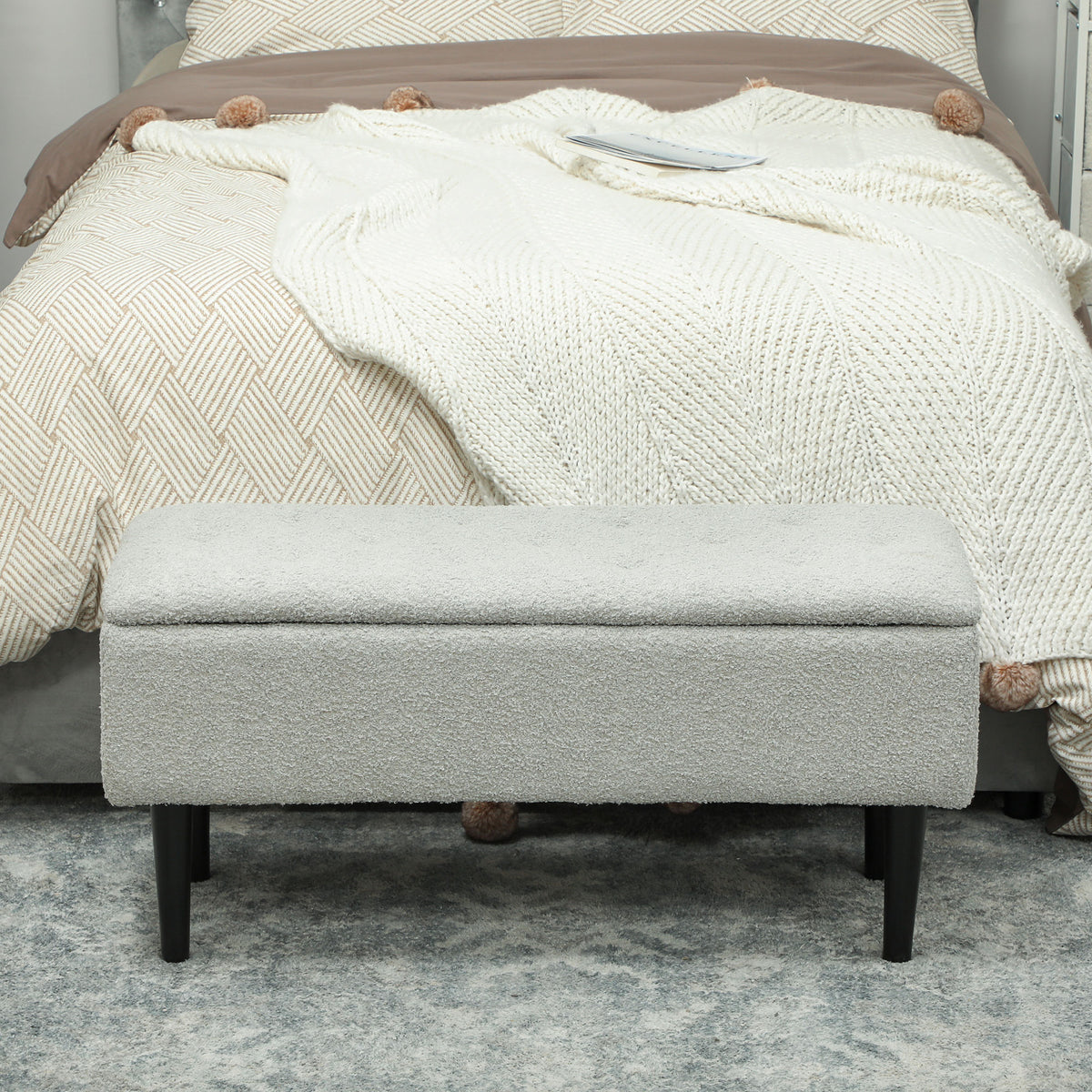 HOMCOM Sitztruhe, Sitzbank mit Stauraum, bis 120kg, Samtoptik, 95x38x45cm, Grau – Produktabbildung 4