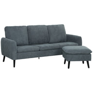 HOMCOM Ecksofa, 3-Sitzer-Sofa mit Fußhocker, Stoffbezug, L-förmiges Couch-Set, Dunkelgrau