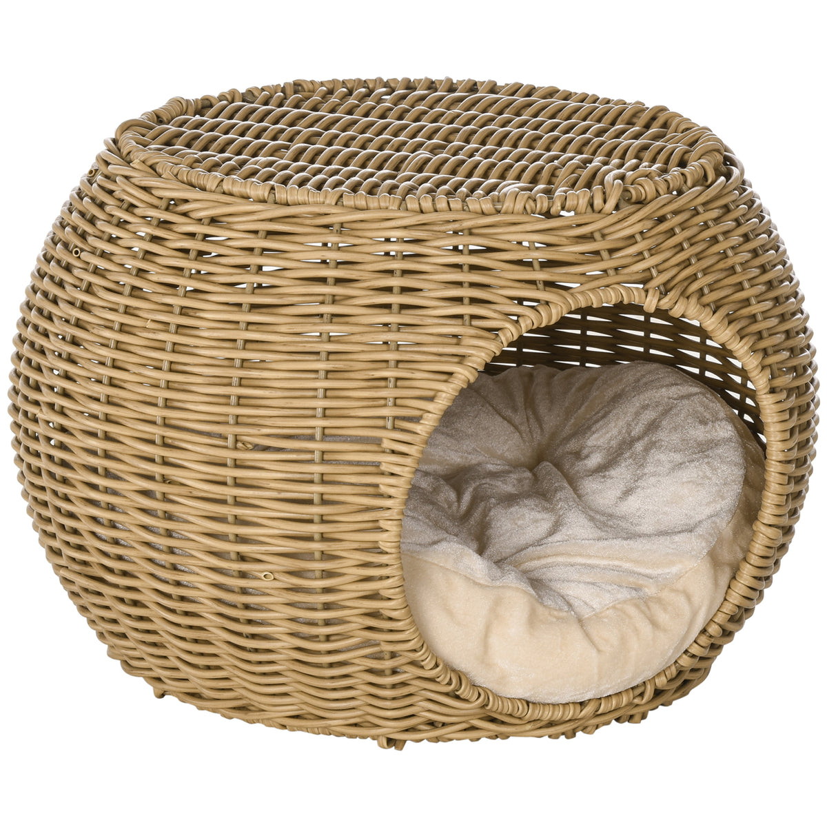 Two-tier rattan cat basket, cat bed, small cat bed with cushion and front door, for cats under 3.5 kg, Ø40 x 30