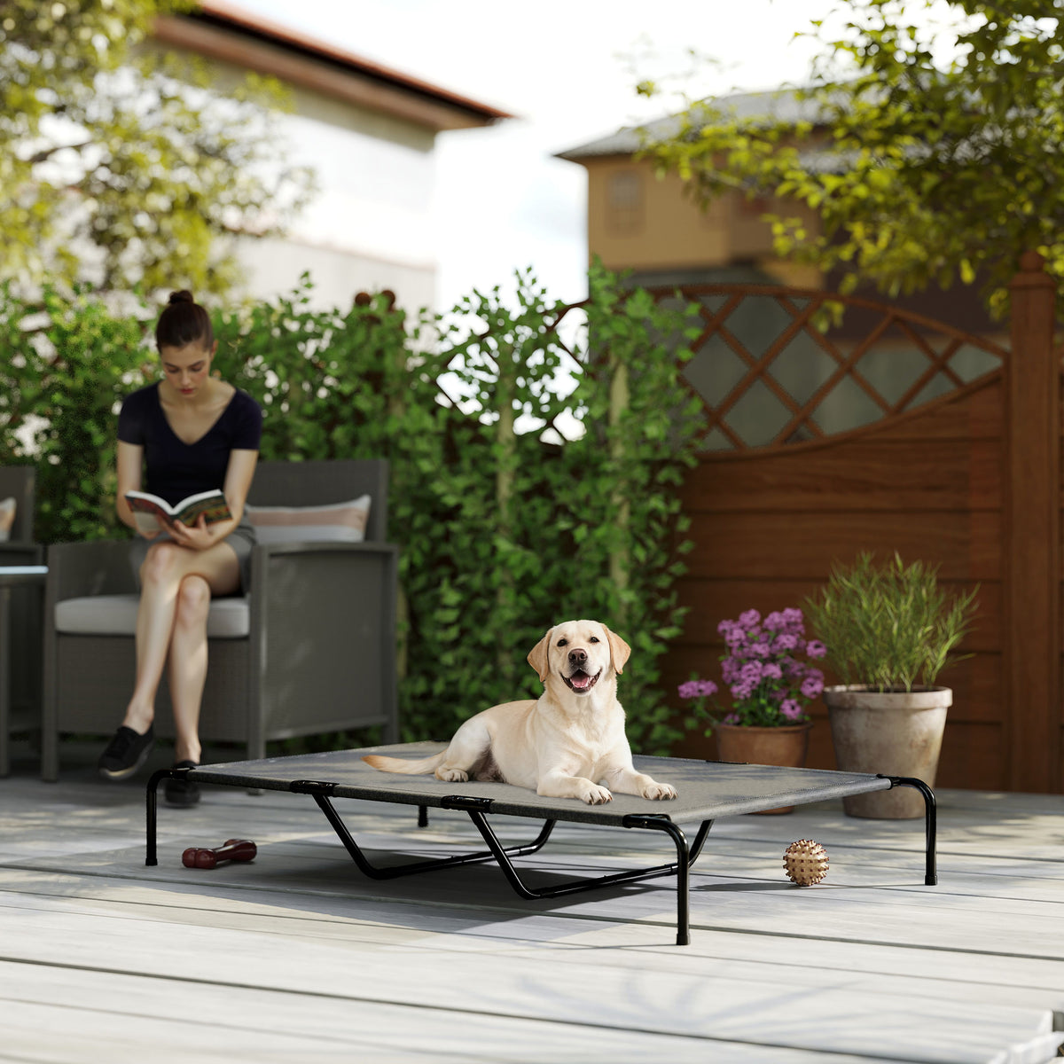 PawHut Hundeliege Outdoor, Erhöhtes Hundebett für große Hunde, mit Waschbares Mesh Stahlrahmen, 152 x 94 – Produktabbildung 2